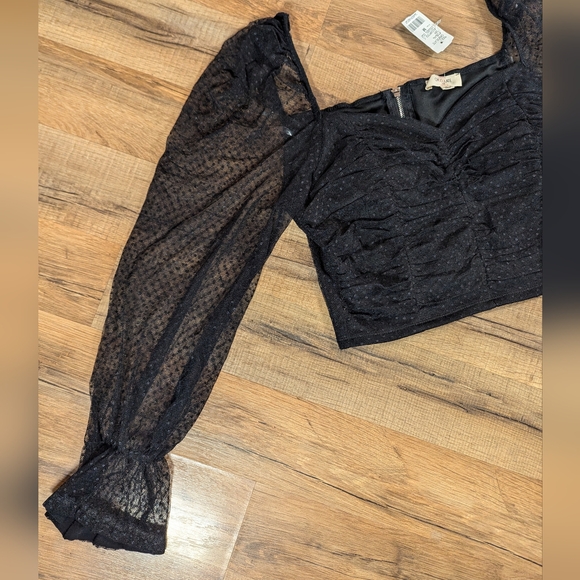Black Polka Dot Sheer Long Sleeve Top - Picture 2 of 4